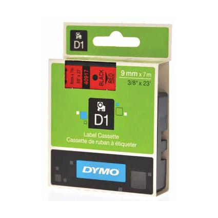 Dymo D1 tapes ft 9 mm x 7 m, zwart/rood