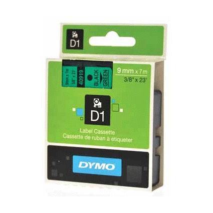 Dymo D1 tapes ft 9 mm x 7 m, zwart/groen