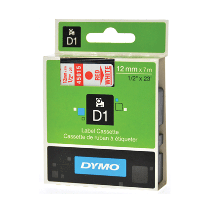 Dymo D1 tapes ft 12 mm x 7 m, rood/wit