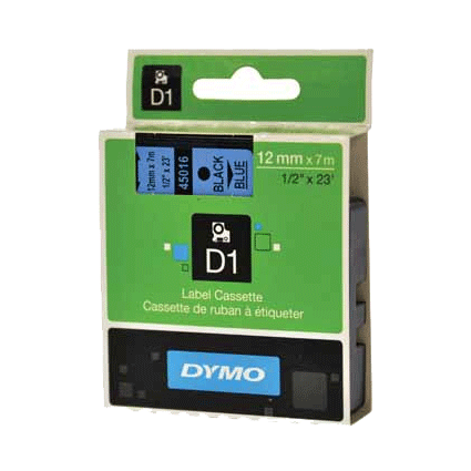 Dymo D1 tapes ft 12 mm x 7 m, zwart/blauw