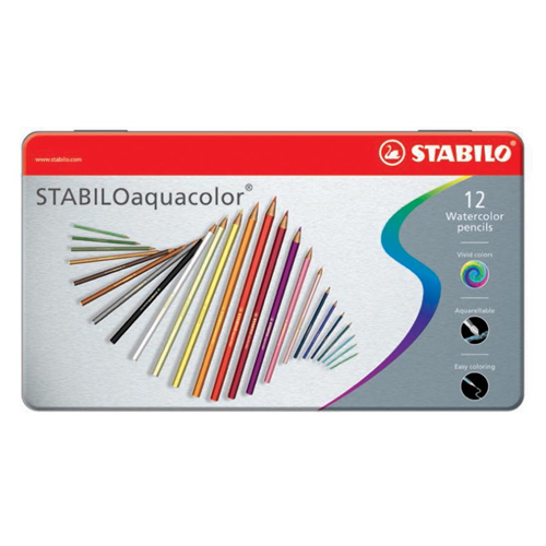 STABILO aquacolor kleurpotlood, metalen doos van 12 stuks in geassorteerde kleuren