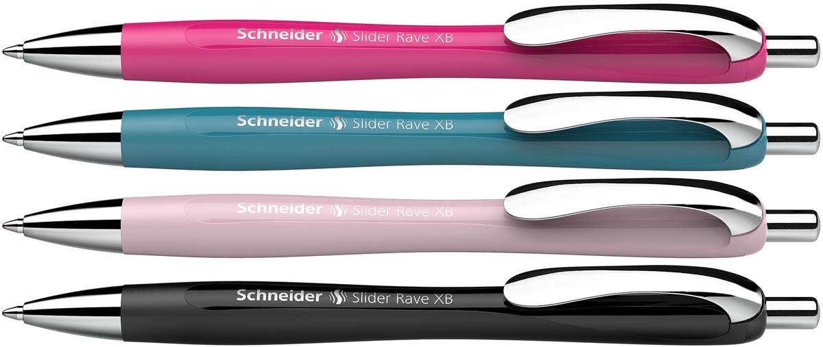 Schneider balpen Slider Rave, extra breed, blauwe inkt, geassorteerde kleuren, doos van 3 +1 gratis