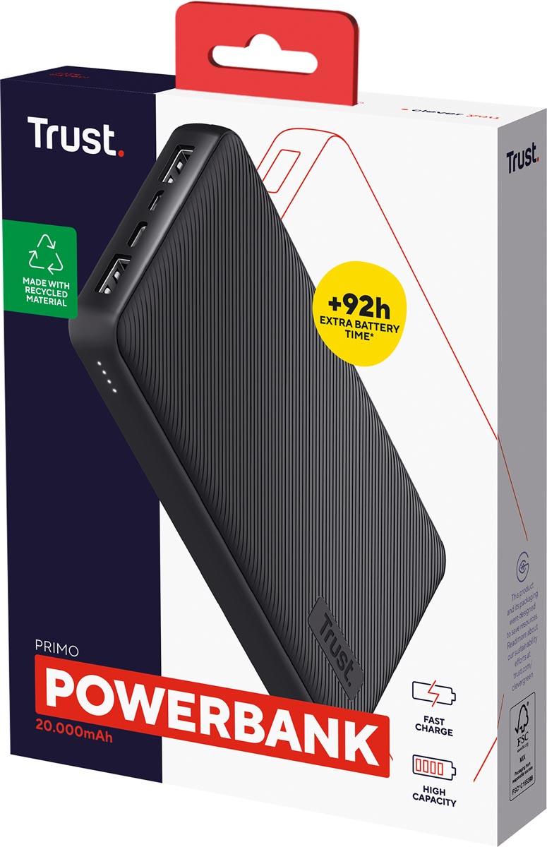 Trust Primo Eco powerbank, 20.000 mAh, zwart