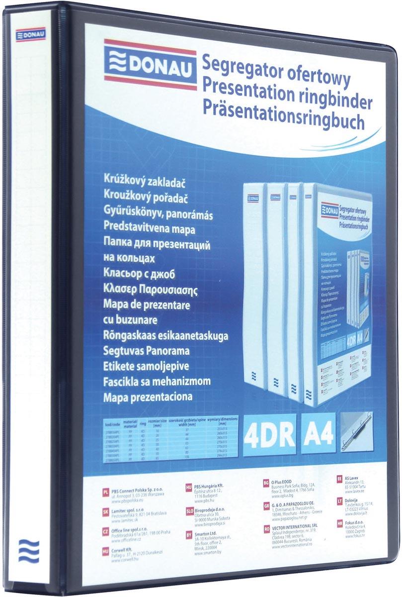 DONAU personaliseerbare ringmap, PP, ft A4, 4 D-ringen van 16 mm, zwart