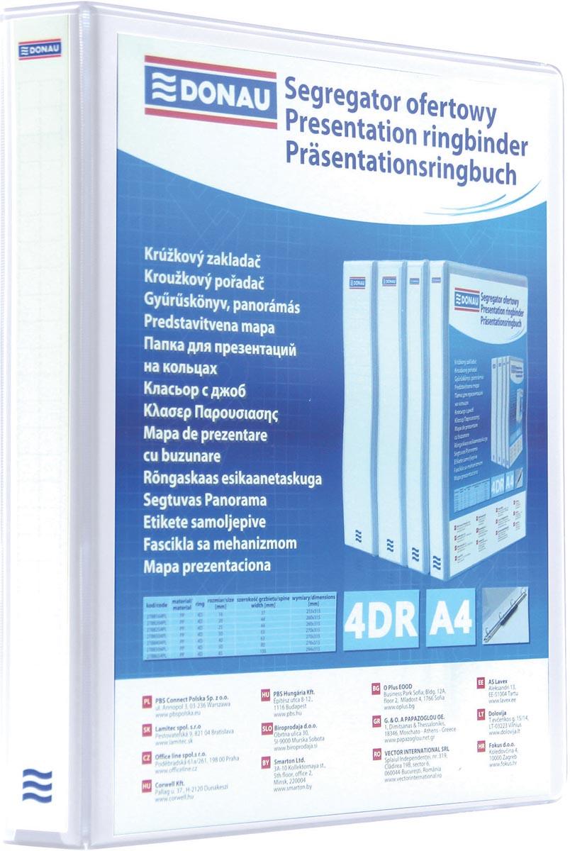 DONAU personaliseerbare ringmap, PP, ft A4, 4 D-ringen van 16 mm, wit