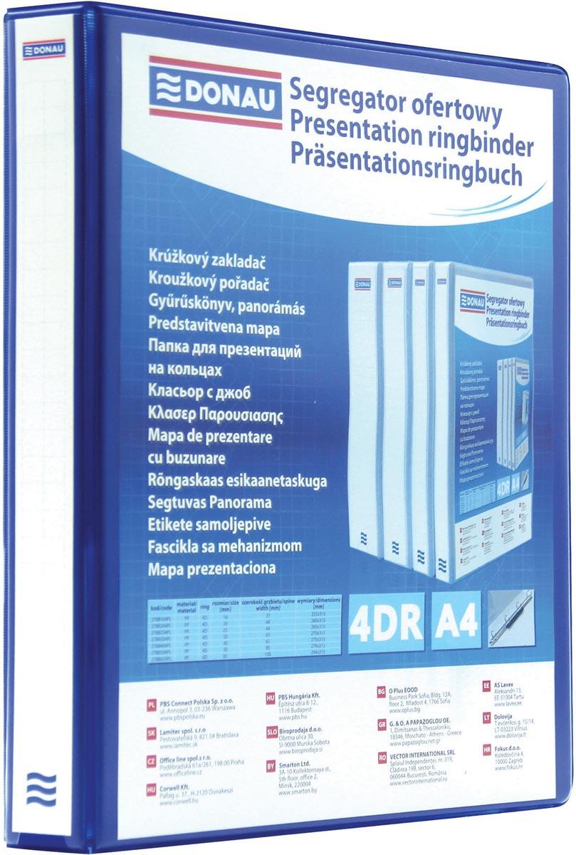 DONAU personaliseerbare ringmap, PP, ft A4, 4 D-ringen van 20 mm, blauw