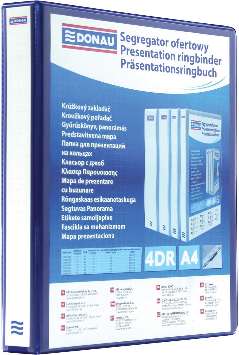 DONAU personaliseerbare ringmap, PP, ft A4, 4 D-ringen van 25 mm, blauw