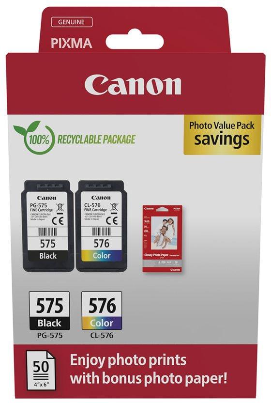 Canon photo value pack 1 x PG-575 + 1 x CL-576, 100 pagina's, OEM 5438C004, 4 kleuren