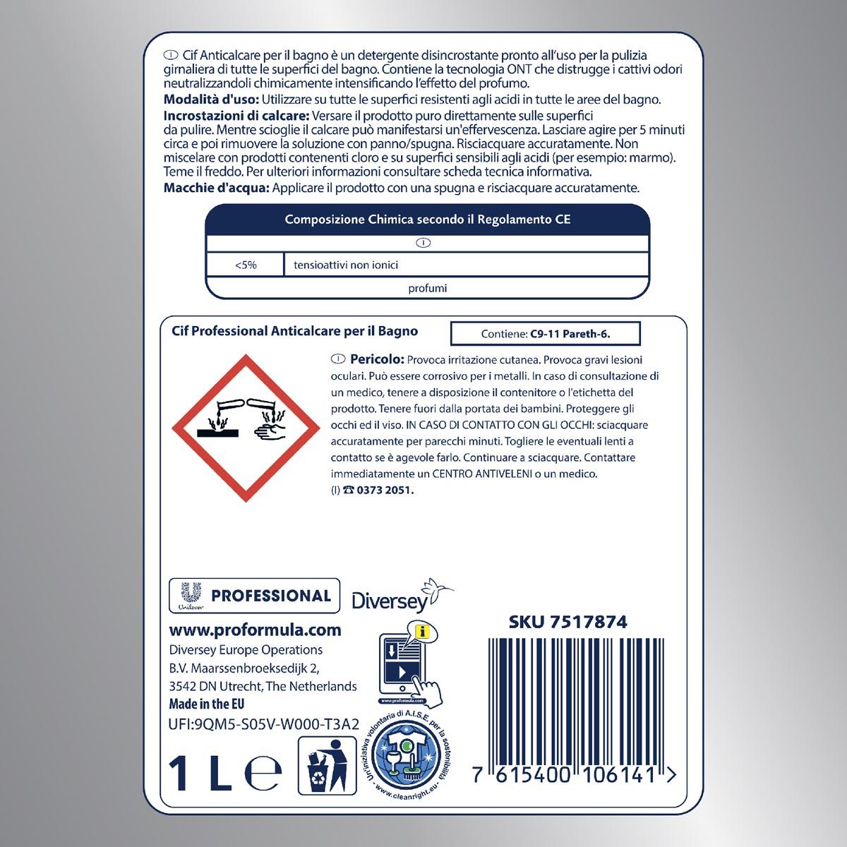 Cif sanitair ontkalker, flacon van 1 l