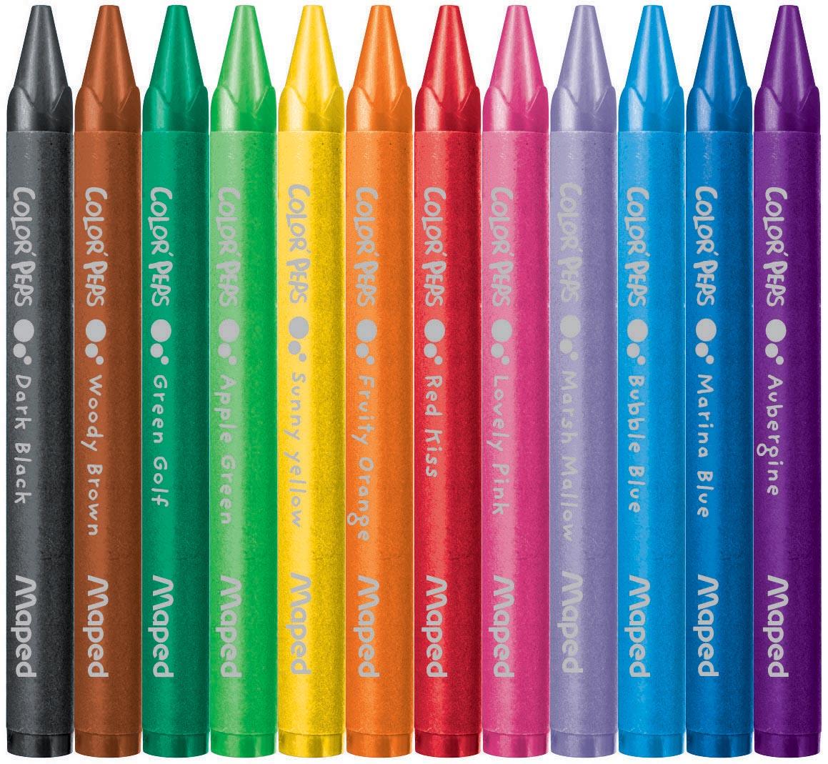 Maped waskrijt Color'Peps Wax, doos van 12 stuks in geassorteerde kleuren