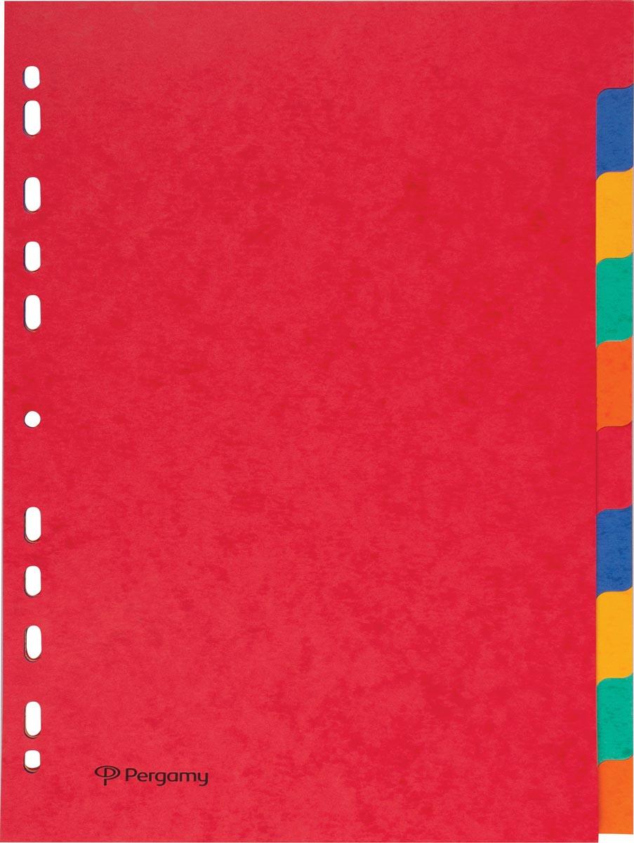 Pergamy tabbladen ft A4, 11-gaatsperforatie, stevig karton, geassorteerde kleuren, 10 tabs