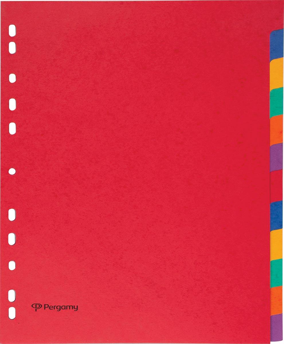 Pergamy tabbladen ft A4 maxi, 11-gaatsperforatie, stevig karton, geassorteerde kleuren, 12 tabs