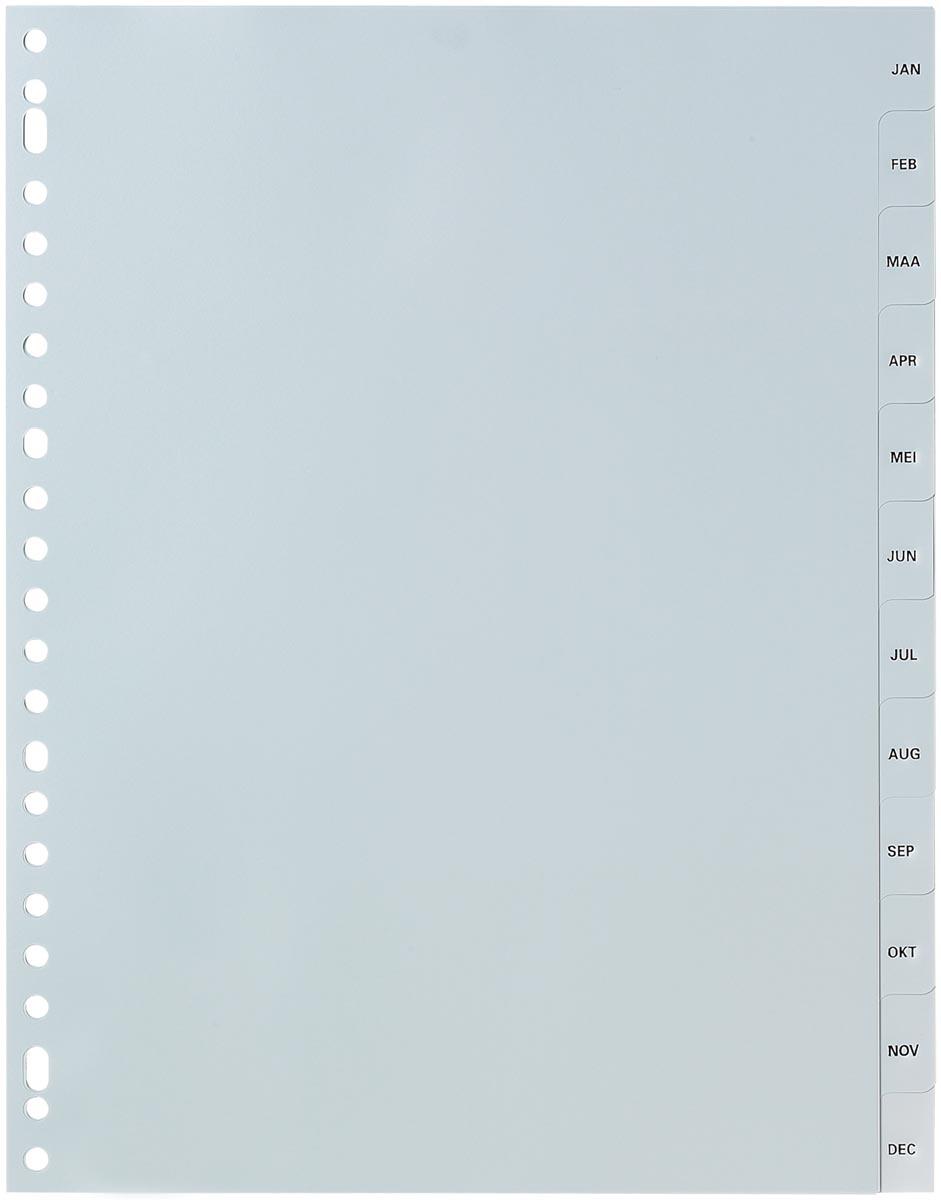 Pergamy tabbladen, ft A4, 23-gaatsperforatie, grijze PP, januari-december