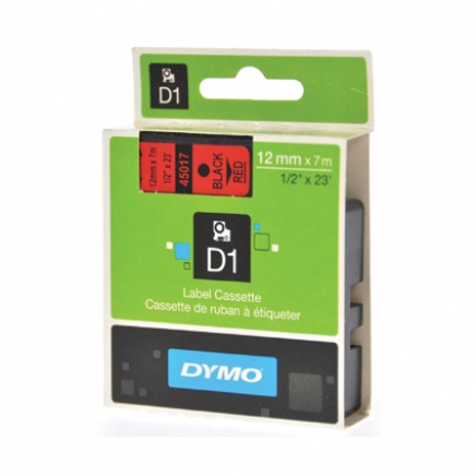 Dymo D1 tape 12 mm, zwart op rood (45017)