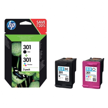 HP 301 combo-pak, zwart/tri-color