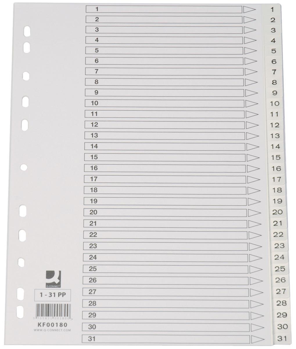 Q-CONNECT tabbladen, A4, PP, 11-gaatsperforatie, met indexblad, set van 1-31, wit
