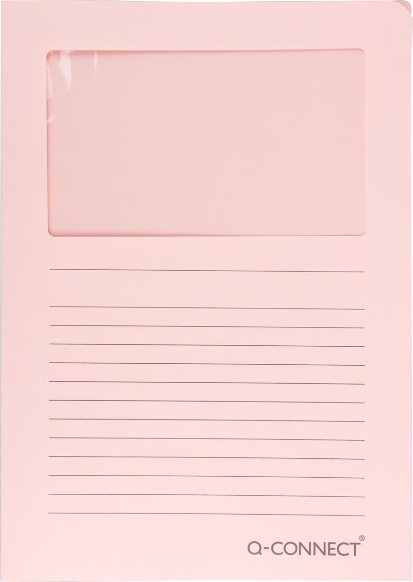 Q-CONNECT L-map met venster, 120 g/m², A4, pak van 100 stuks, lichtroze