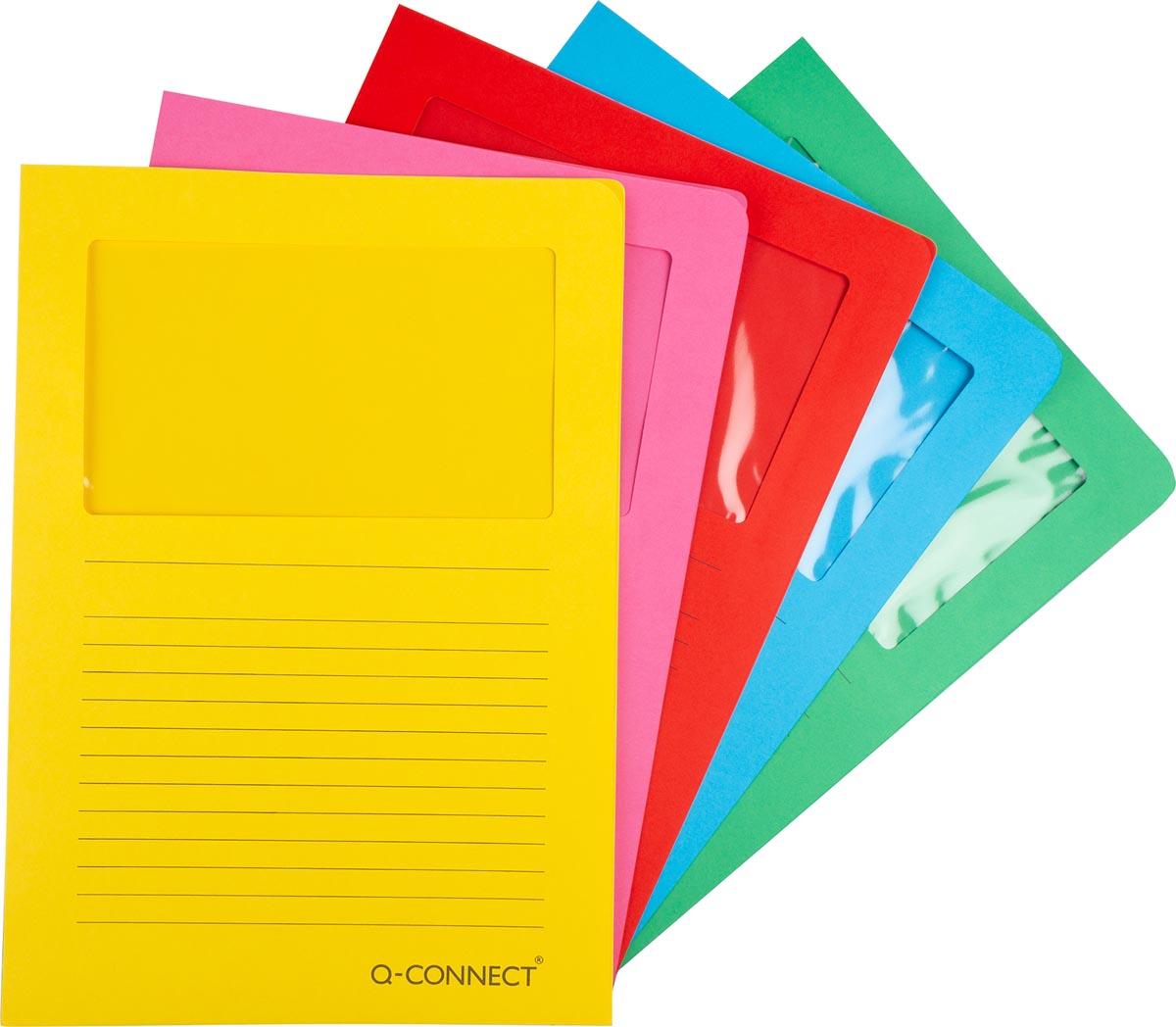 Q-CONNECT L-map met venster, 120 g/m², A4, pak van 100 stuks, donkere geassorteerde kleuren
