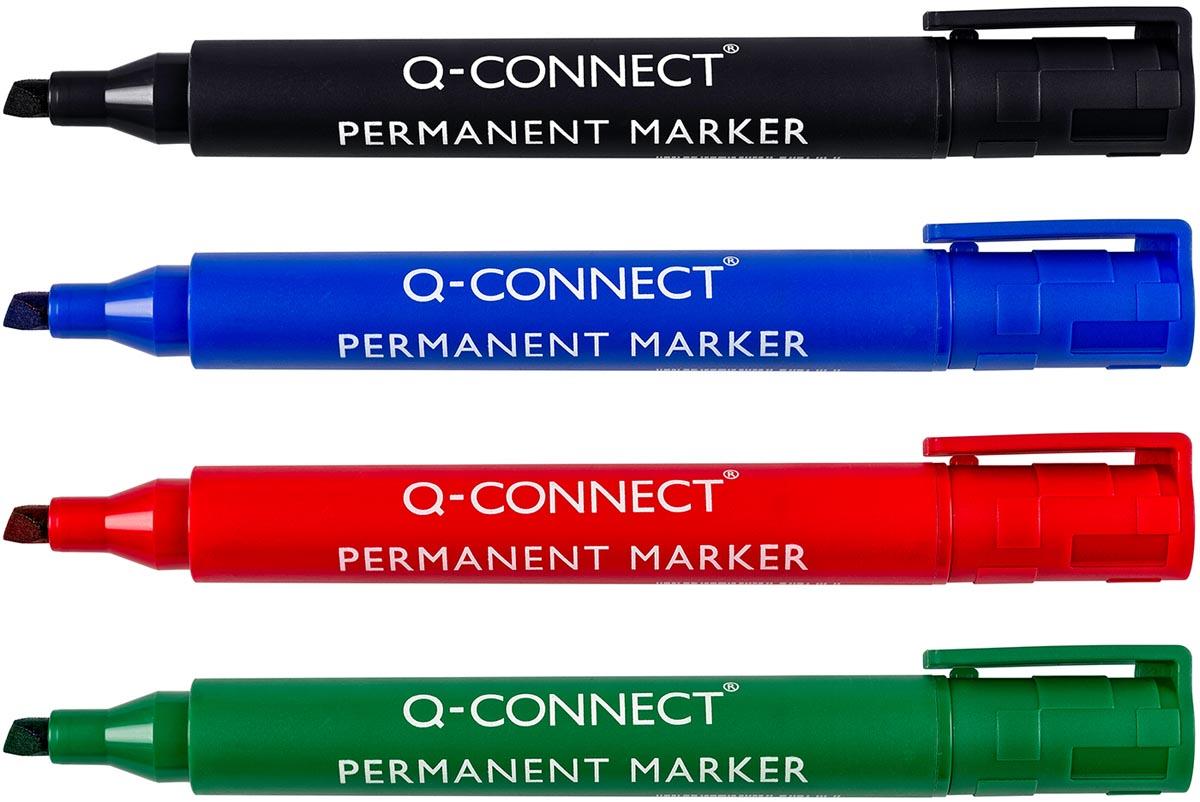 Q-CONNECT permanente marker, 2-5 mm, schuine punt, geassorteerde kleuren, etui van 4 stuks