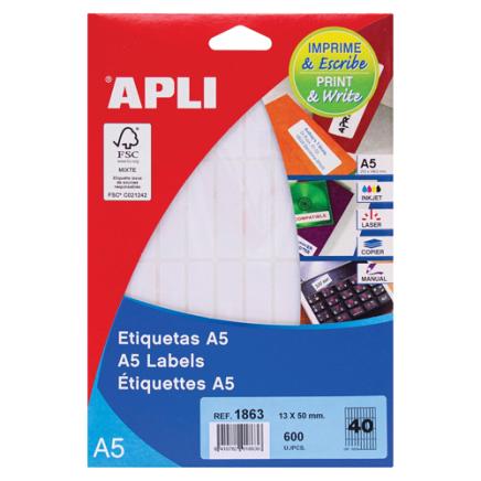 Apli witte etiketten Print & Write ft 13 x 50 mm (b x h), 600 stuks, 40 per blad (1863)