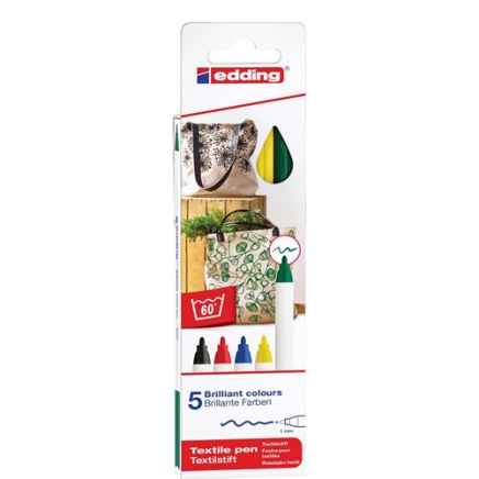 Edding textielstift 4600, set van 5 stuks in basiskleuren