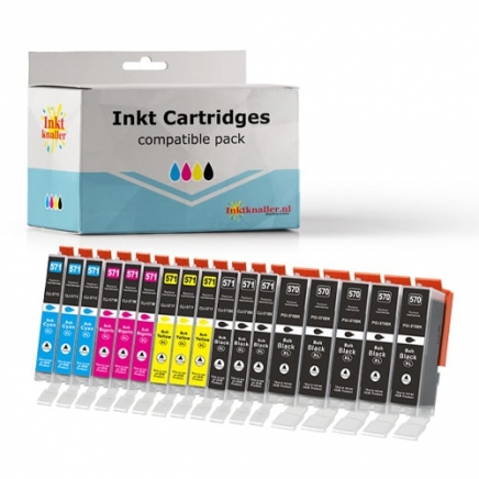 Huismerk - Canon TRIO PACK CLI571 XL bkcmy en PGI570XLbk MET CHIP - 15 cartridges + 2 zwart Gratis