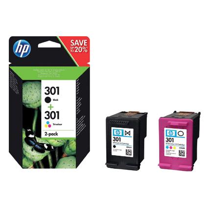 HP inktcartridge 301, 165-190 pagina's, OEM N9J72AE, 1x zwart en 1 x 3 kleuren