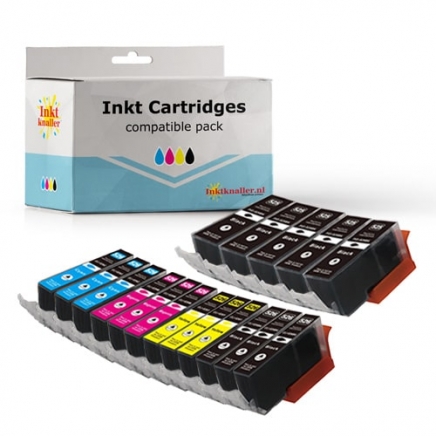 Compatible - Canon TRIO PACK CLi526 bkcmy en PGi525PGbk MET CHIP - 15 cartridges + 2 zwart