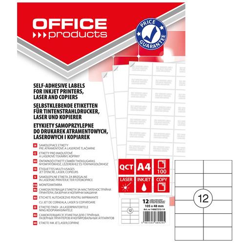 OFFICE products etiketten, wit, rechte hoeken, 100 vel, 105 x 48 mm, 12 etiketten per vel