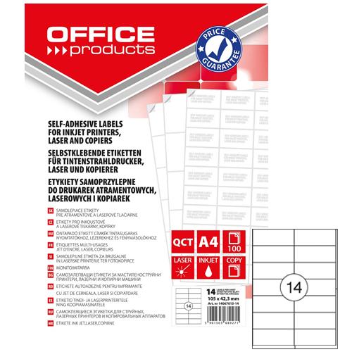 OFFICE products etiketten, wit, rechte hoeken, 100 vel, 105 x 42,3 mm, 14 etiketten per vel