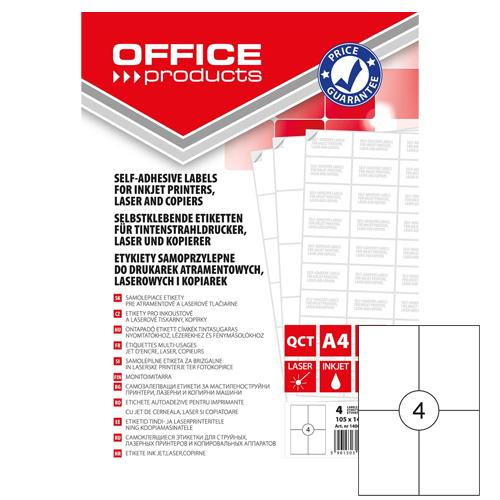 OFFICE products etiketten, wit, rechte hoeken, 100 vel, 105 x 148 mm, 4 etiketten per vel