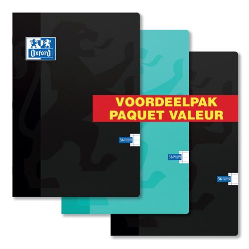 Oxford School schrift, ft A4, 72 bladzijden, kantlijn, gelijnd, pak van 3 stuks, geassorteerde kleuren