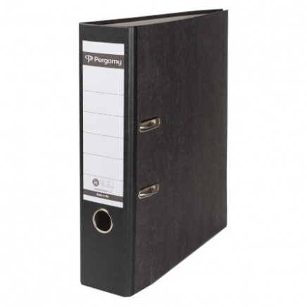 Pergamy ordner, voor ft A4, uit karton, rug van 8 cm, gewolkt zwart
