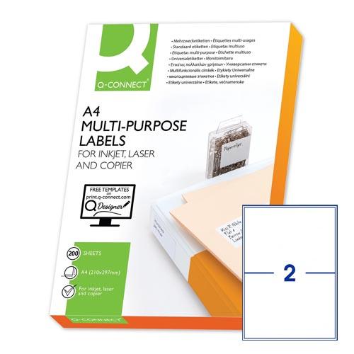 Q-CONNECT etiketten, wit, rechte hoeken, 210 x 148,5 mm, 200 vel, 2 etiketten per vel