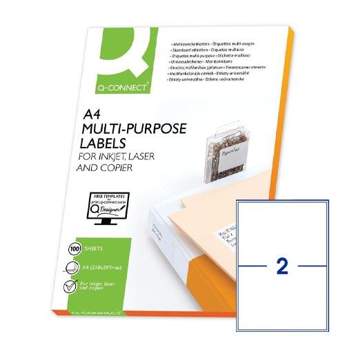 Q-CONNECT etiketten, wit, ronde hoeken, 210 x 148,5 mm, 100 vel, 2 etiketten per vel