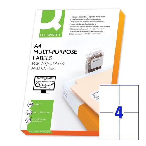 Q-CONNECT etiketten, wit, rechte hoeken, 105 x 148,5 mm, 200 vel, 4 etiketten per vel