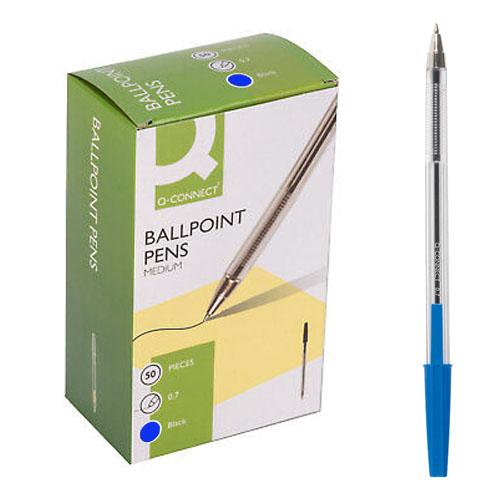 Q-CONNECT balpen, met dop, 0,7 mm, medium punt, blauw, doos van 50 stuks
