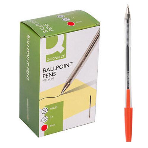 Q-CONNECT balpen, met dop, 0,7 mm, medium punt, rood, doos van 50 stuks