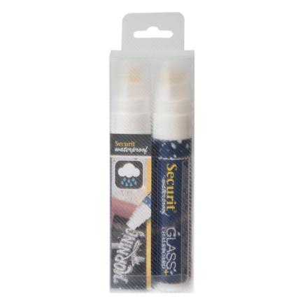 Securit Waterproof krijtmarker large wit, blister met 2 stuks