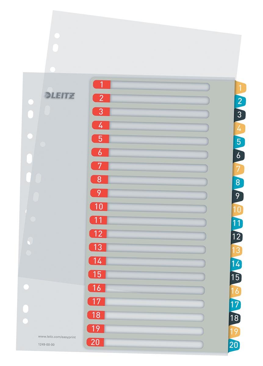 Leitz Cosy tabbladen, ft A4, 11-gaatsperforatie, PP, geassorteerde kleuren, set 1-20