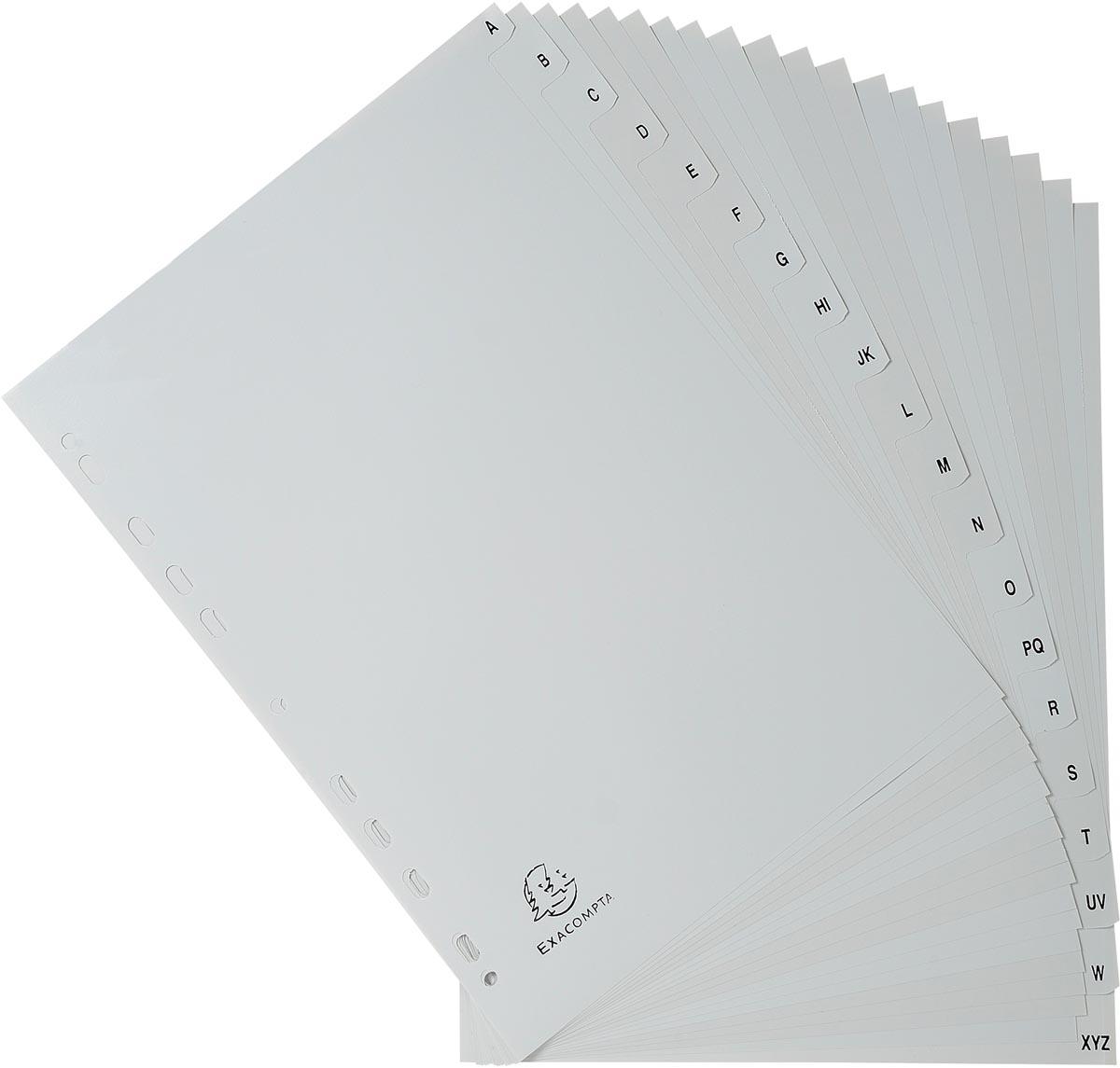Exacompta tabbladen voor ft A4, uit PP, van A tot Z, 20 tabs, grijs