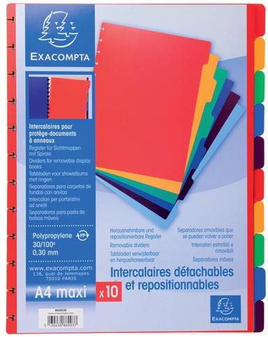 Exacompta uitneembare tabbladen voor showalbum met ringen, in gekleurd PP, 10 tabs