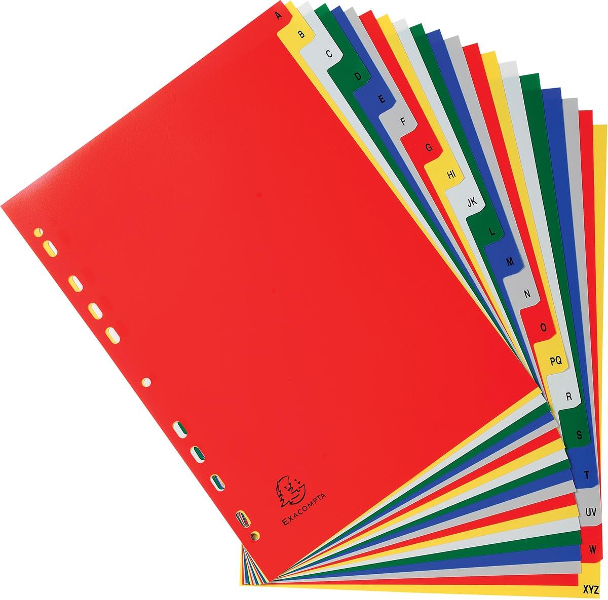 Exacompta tabbladen voor ft A4, uit PP, van A tot Z, 20 tabs, met indexblad, geassorteerde kleuren