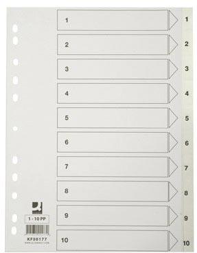 Q-CONNECT tabbladen, A4, PP, 11-gaatsperforatie,met indexblad, set van 1-10, wit