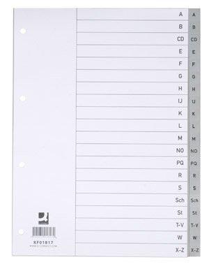 Q-CONNECT tabbladen, A4, PP, 4-gaatsperforatie, met indexblad, set van A-Z, 20 tabs, grijs