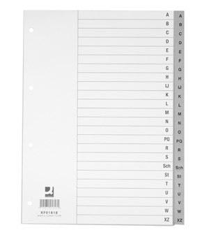 Q-CONNECT tabbladen, A4, PP, 4-gaatsperforatie, met indexblad, set van A-Z, 24 tabs, grijs
