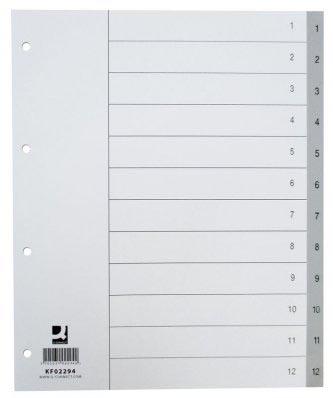 Q-CONNECT tabbladen, A4, PP, 11-gaatsperforatie, met indexblad, set van 1-12, 12 tabs, grijs