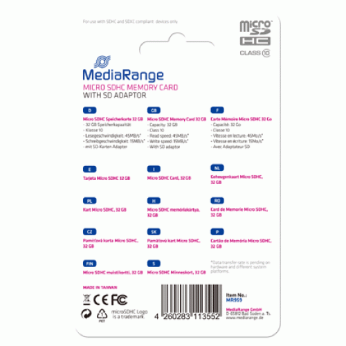 MediaRange 32GB Micro SDHC - achterkant