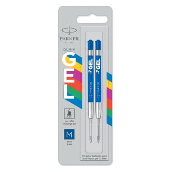 Parker gelvulling voor balpen medium, 0,7 mm, blauw, blister van 2 stuks