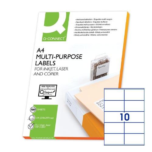 Q-CONNECT etiketten, wit, rechte hoeken, 105 x 57 mm, 100 vel, 10 etiketten per vel